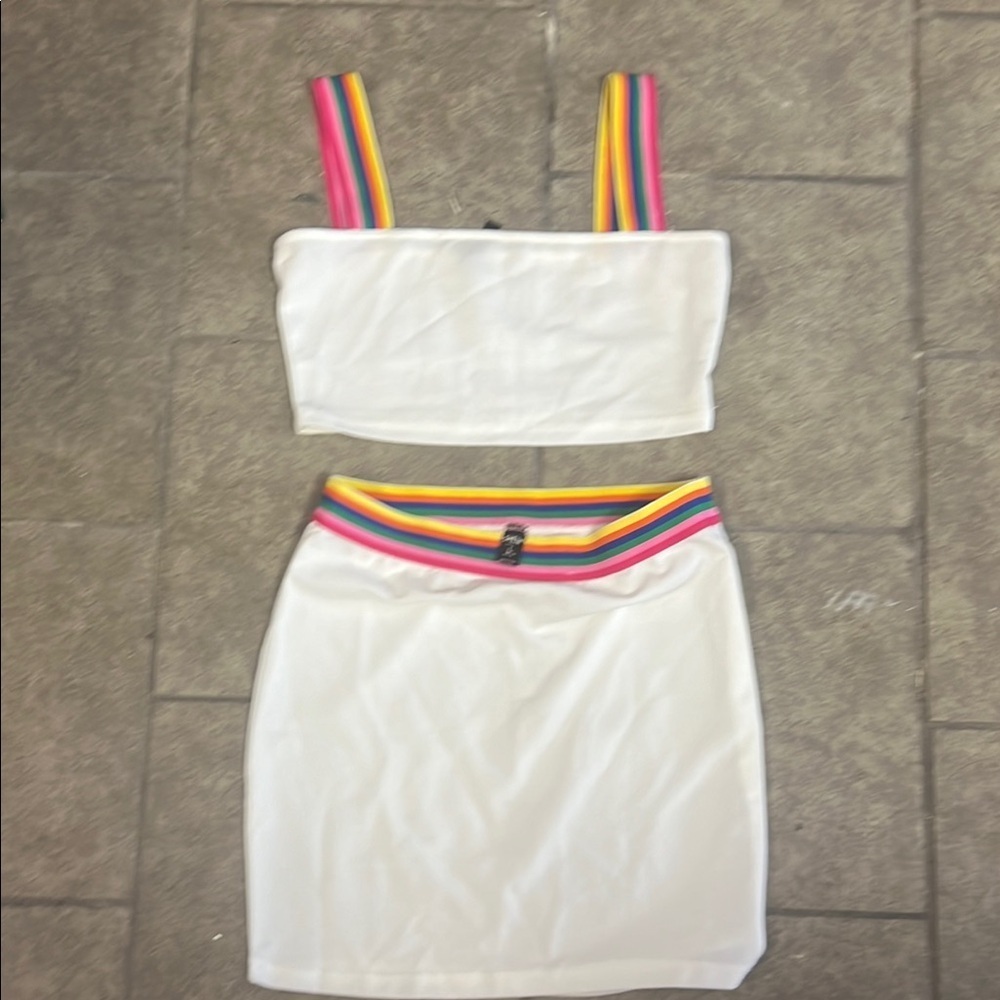 White Two-Piece Set with Rainbow Straps